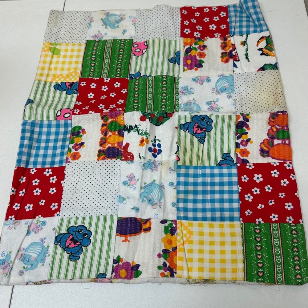 Vintage Handmade Patchwork Baby Blanket Holly Hobbie Style Quilted